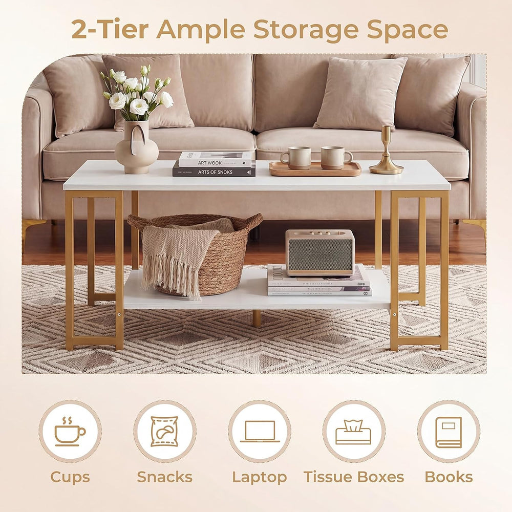 GIANTEX 2-Tier Coffee Table with Storage, 39.5" Center Table, Gold &...
