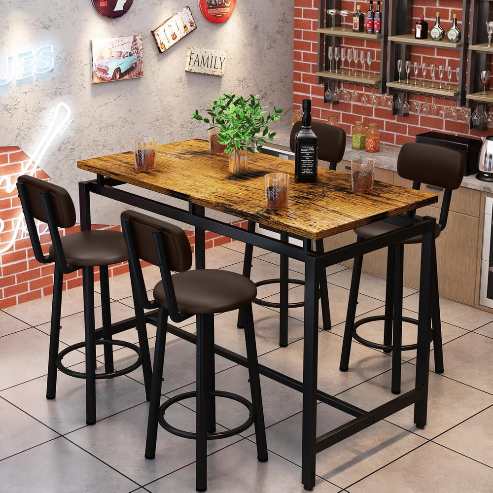 Recaceik Bar Table Set for 4 Bar Table and Chairs Set, Industrial Dinner Tabl...