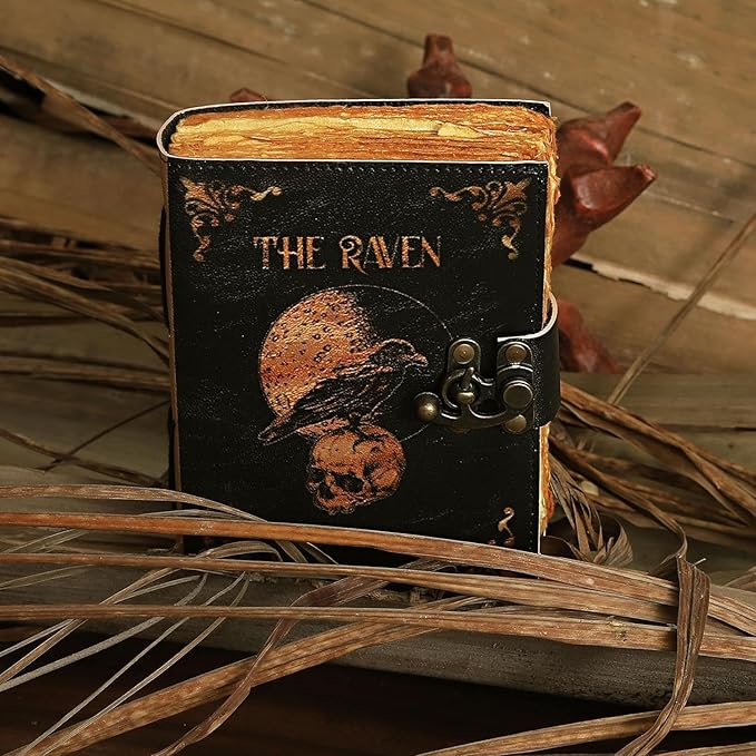 Leather Gothic Journal Magical Raven Skull Spiral Notebook Mystery Crow Journ...