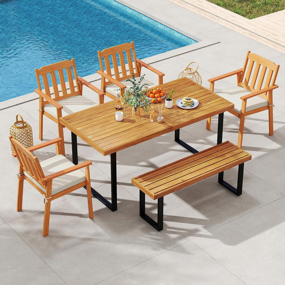 Tangkula 6 Pieces Patio Dining Table Set, 63” Rectangle Acacia Wood Table wit...