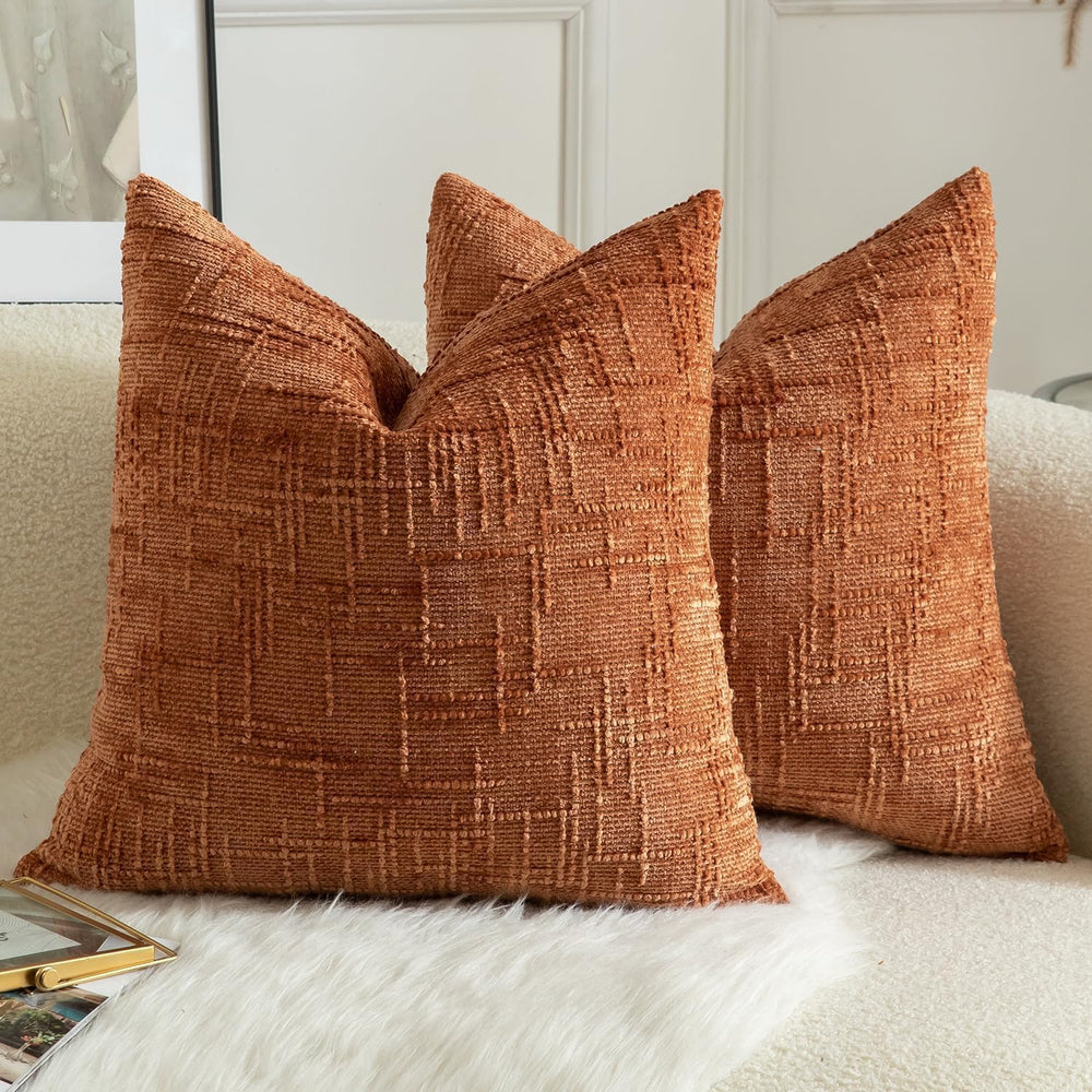 MANDIOO Pack of 2 Soft Chenille Textured Throw Pillow Covers Square Accent So...