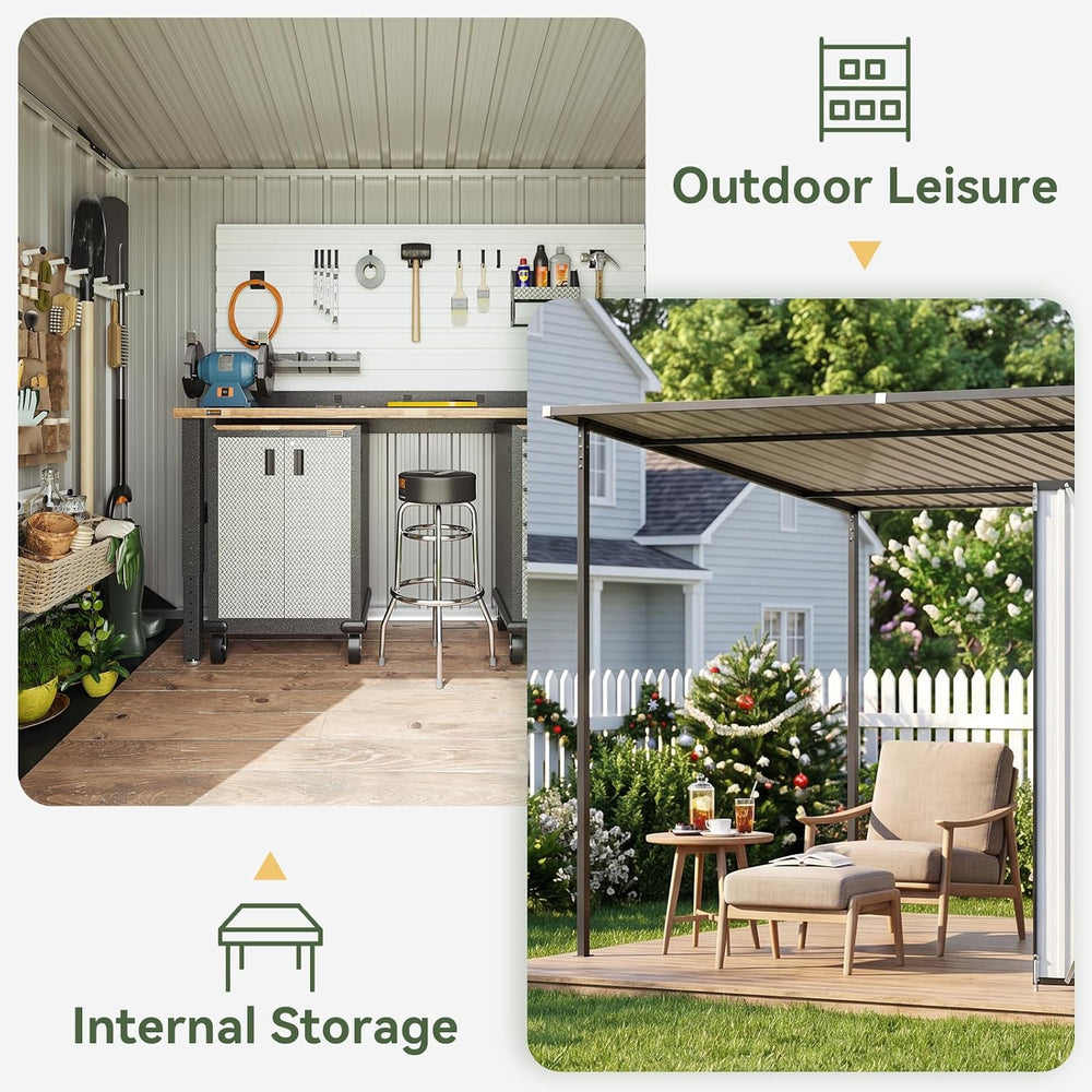 Aoxun 7x6FT Outdoor Storage Shed & Hardtop Canopy Gazebo Combo