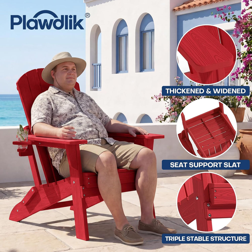 Plawdlik Folding Adirondack Chair Set of 6 with Cup Holder，Wooden Textured ，H...