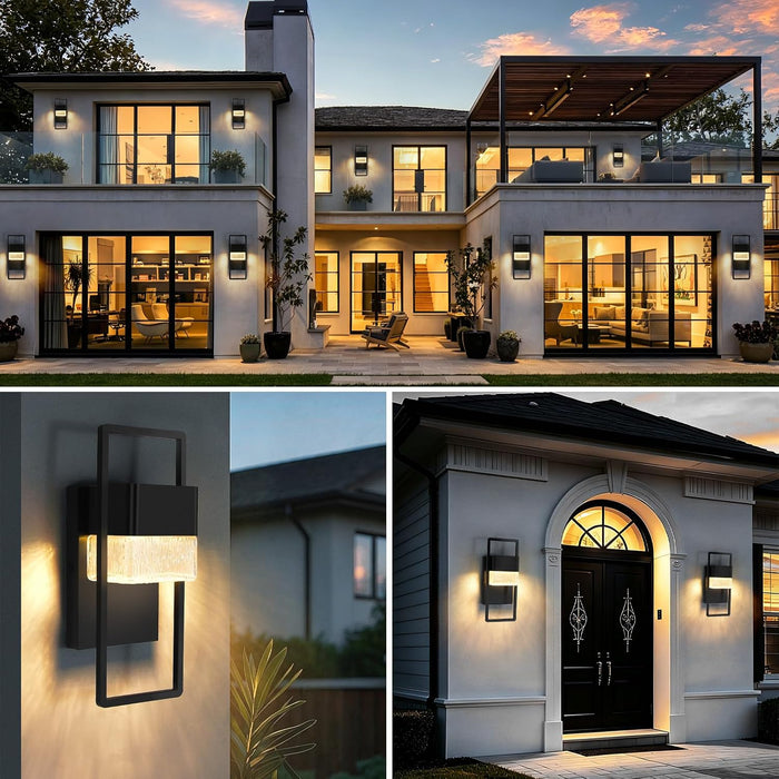 DASTOR 2 Pack Outdoor Wall Lights, 13.2" Modern LED Outdoor Lights for House, 3CCT (3000K/4500K/5000K) Adjustable, Water Ripple Glass, Waterproof Wall Mount Exterior Lighting Fixtures for Porch Patio