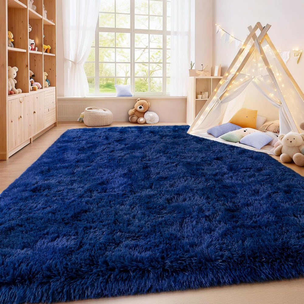 8x10ft Navy Blue Area Rug, Living Room Shaggy Rugs High Pile Fuzzy Carpet