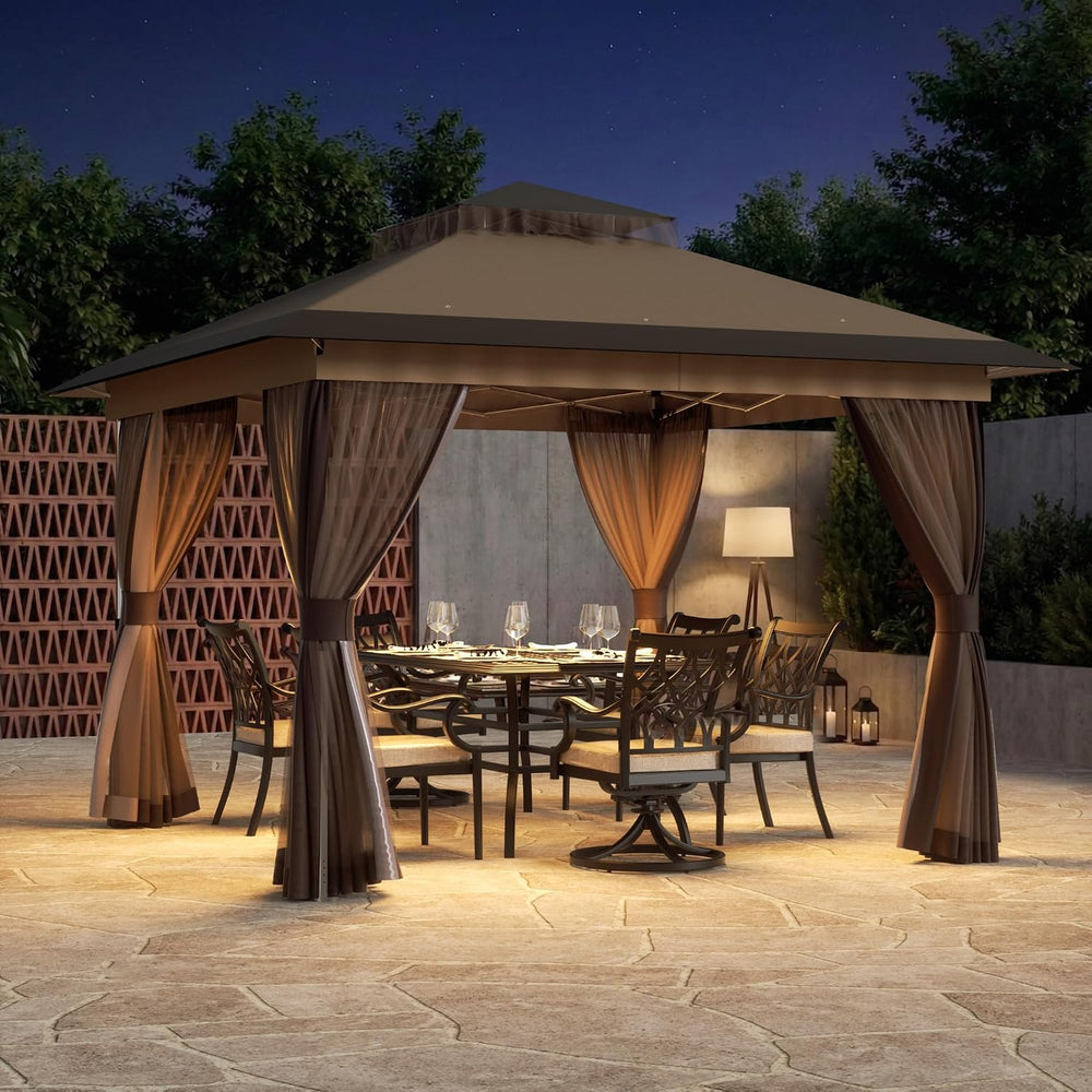 Covered Outdoor Pop Up Gazebo 11'x11' Canopy Tent, Outdoor Gazebo wit...