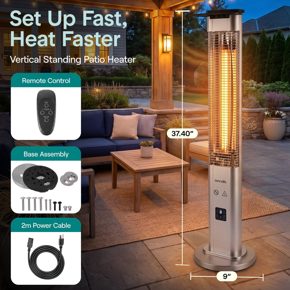 SereneLife Outdoor Electric Patio Heater - 900W Infrared Heater with Remote, ...