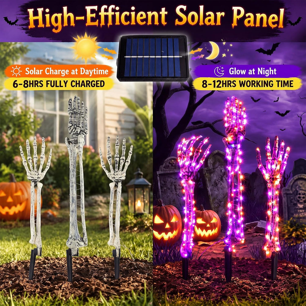 Solar Halloween Yard Decorations 10 Light up Skeleton Arms 500 LEDs 8 Modes