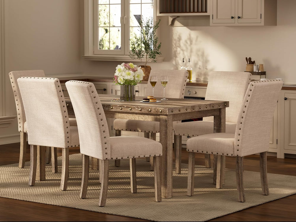 Modern Fort 7-Piece Farmhouse Dining Table Set for 6, 60" Rectangular Wo...