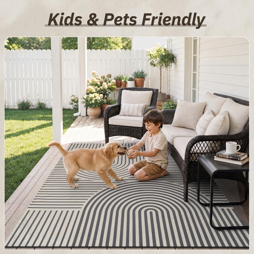 AMOAMI Outdoor Rug Patio Rug 5x8 ft Quick Dry Flatweave Textured Machine Wash...