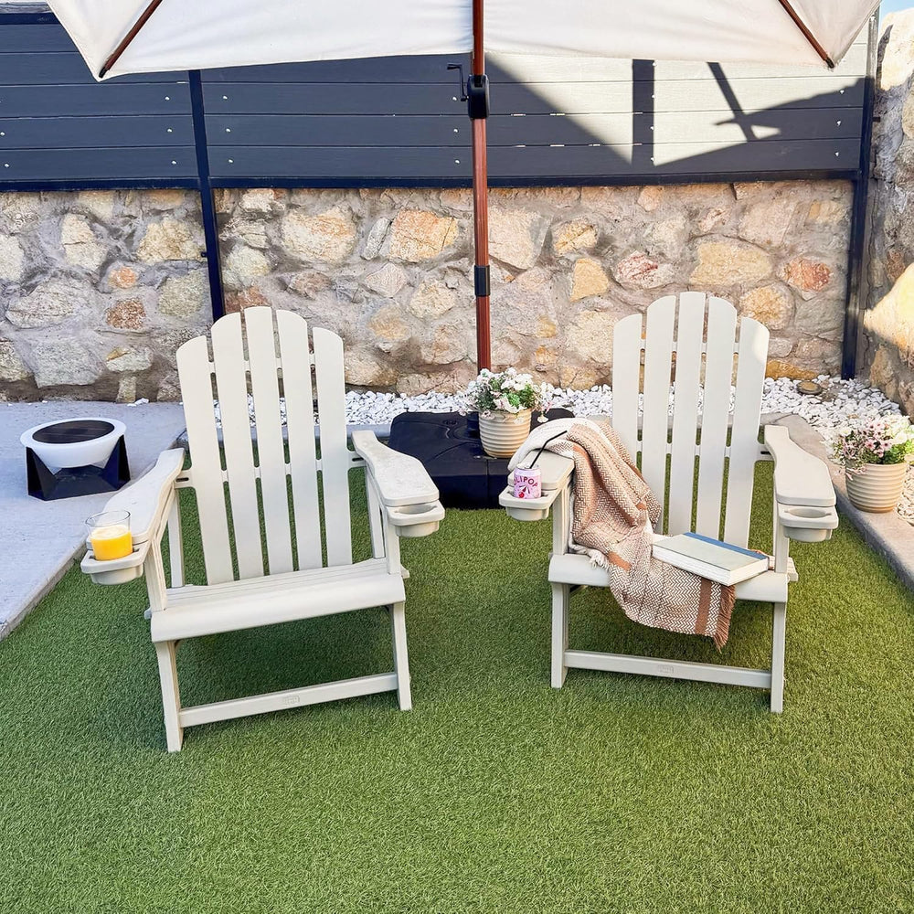 PURPLE LEAF HDPE Adirondack Chairs Set of 2 with Cup Holders, Light Beige