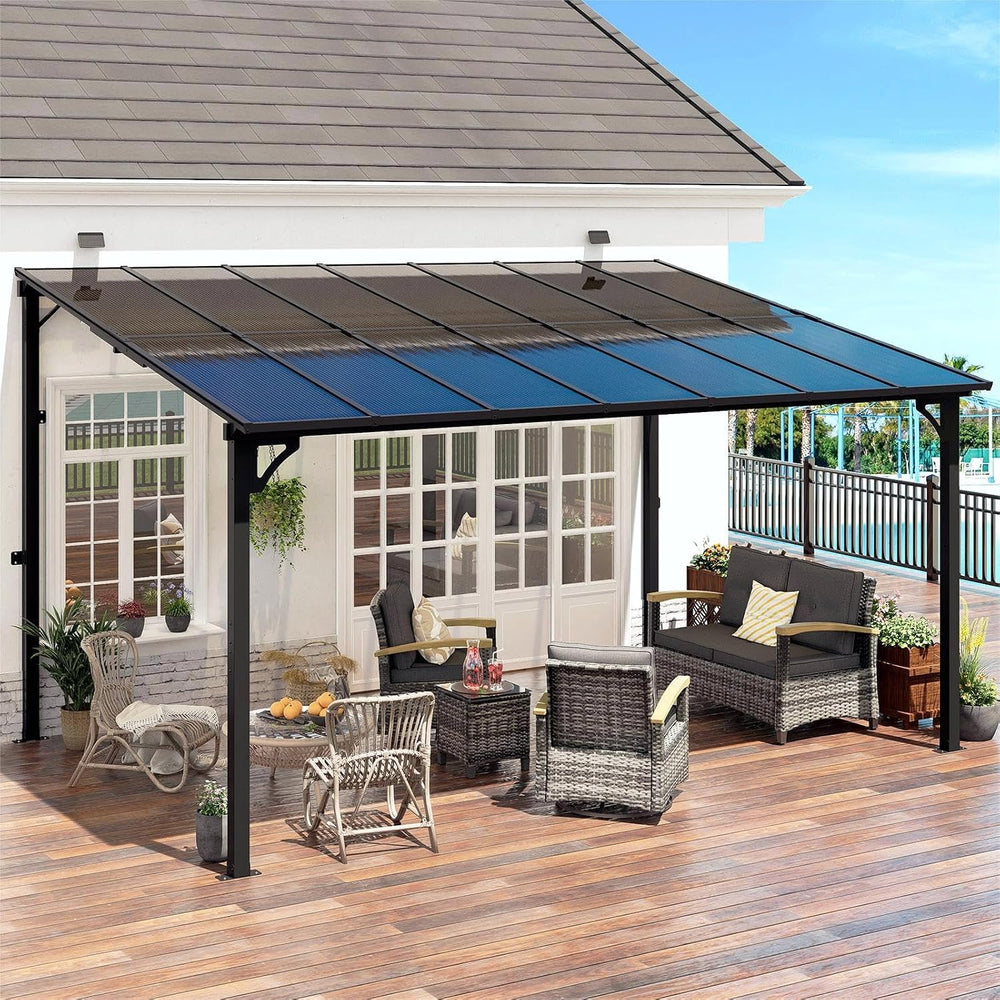 MEISSALIVVE 10' x 14' Pergola with Sloped Roof, Lean to Metal Gazebo ...
