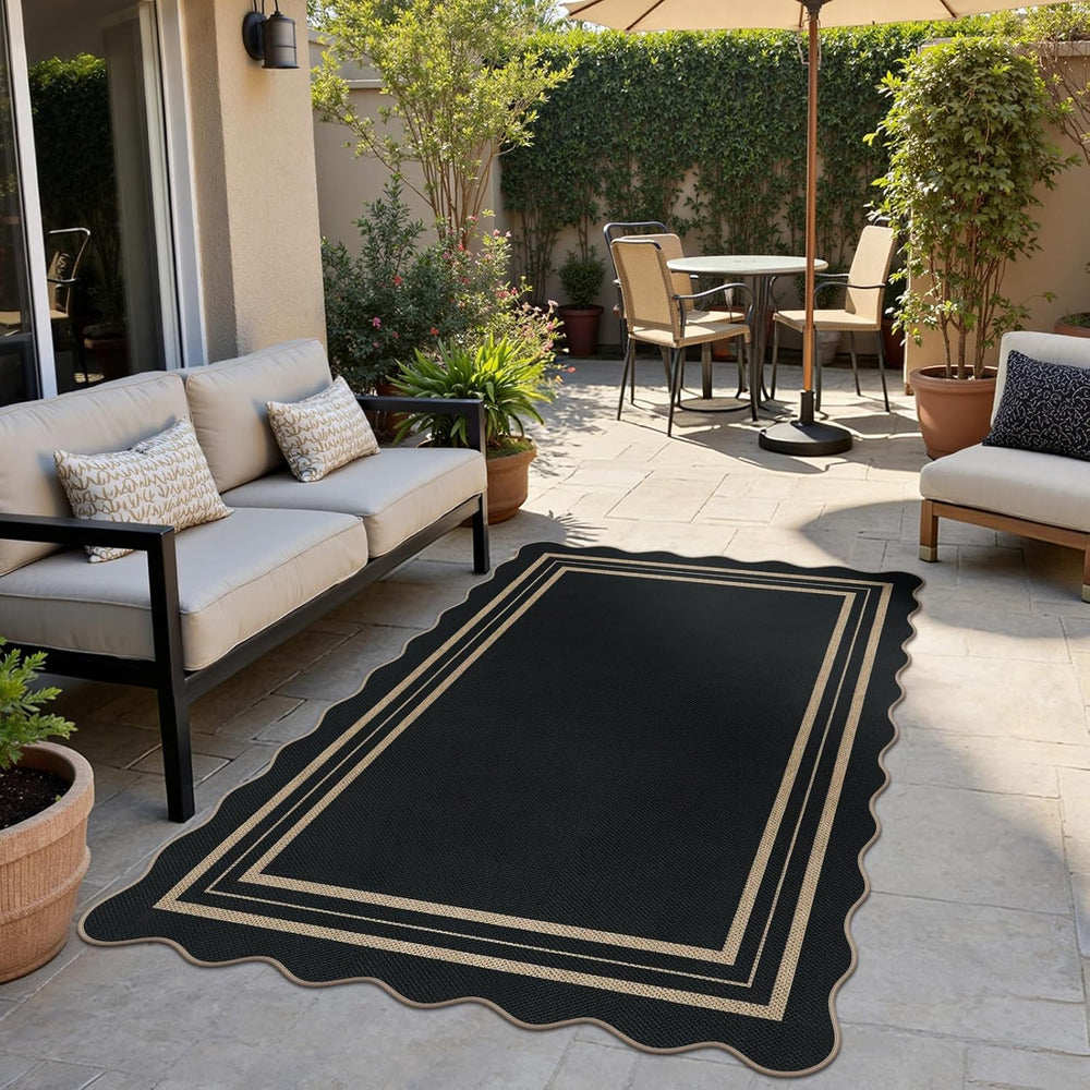 Modern Easy Jute 4x6 Outdoor Patio Rug, Washable Indoor Black Kitchen Rugs Fa...