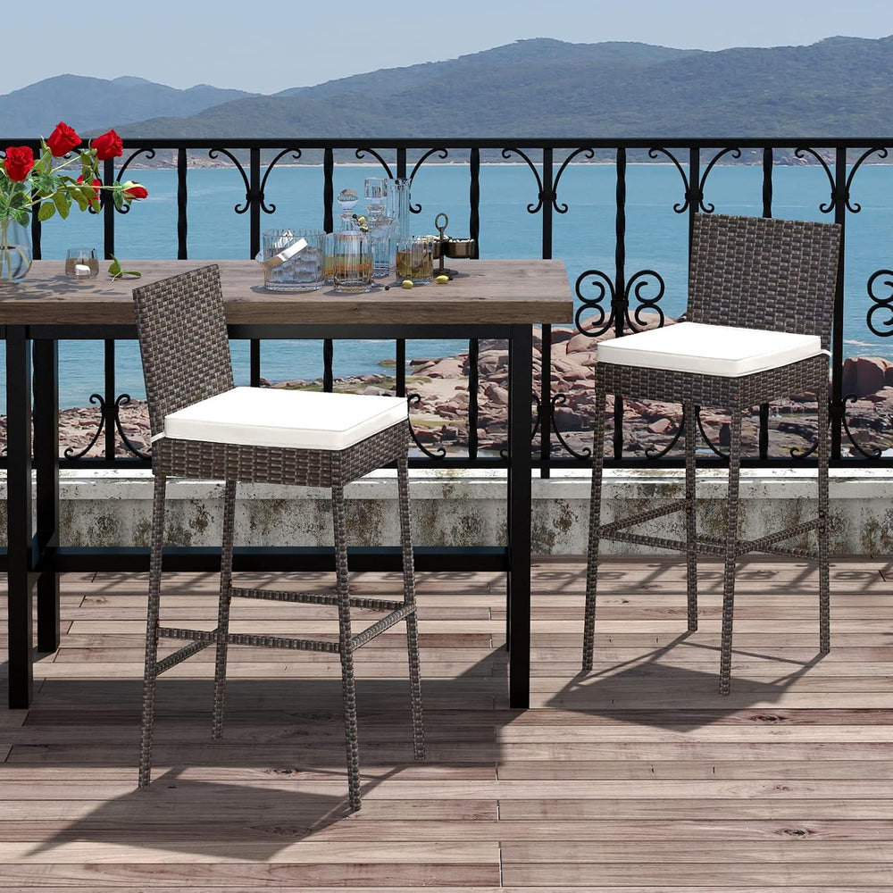 RELAX4LIFE Set of 2 Outdoor Wicker Rattan Patio Bar Stools Mix Brown