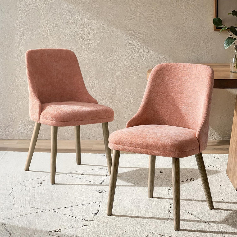 HULALA HOME Dining Chairs Set of 2, Coral Fabric Upholstered Dining Room Chai...
