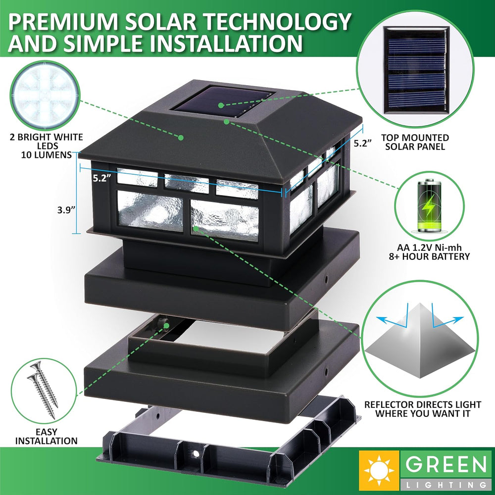 GreenLighting Modern Solar Post Cap Lights Fits 4x4 Wood, 4x4 & 5x5 PCV/V...
