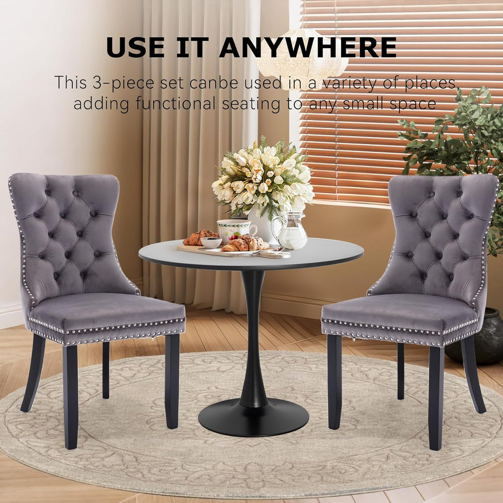 3-Pieces Dining Sets, 31.5" Round Dining Table Set with 2 Velvet Upholst...