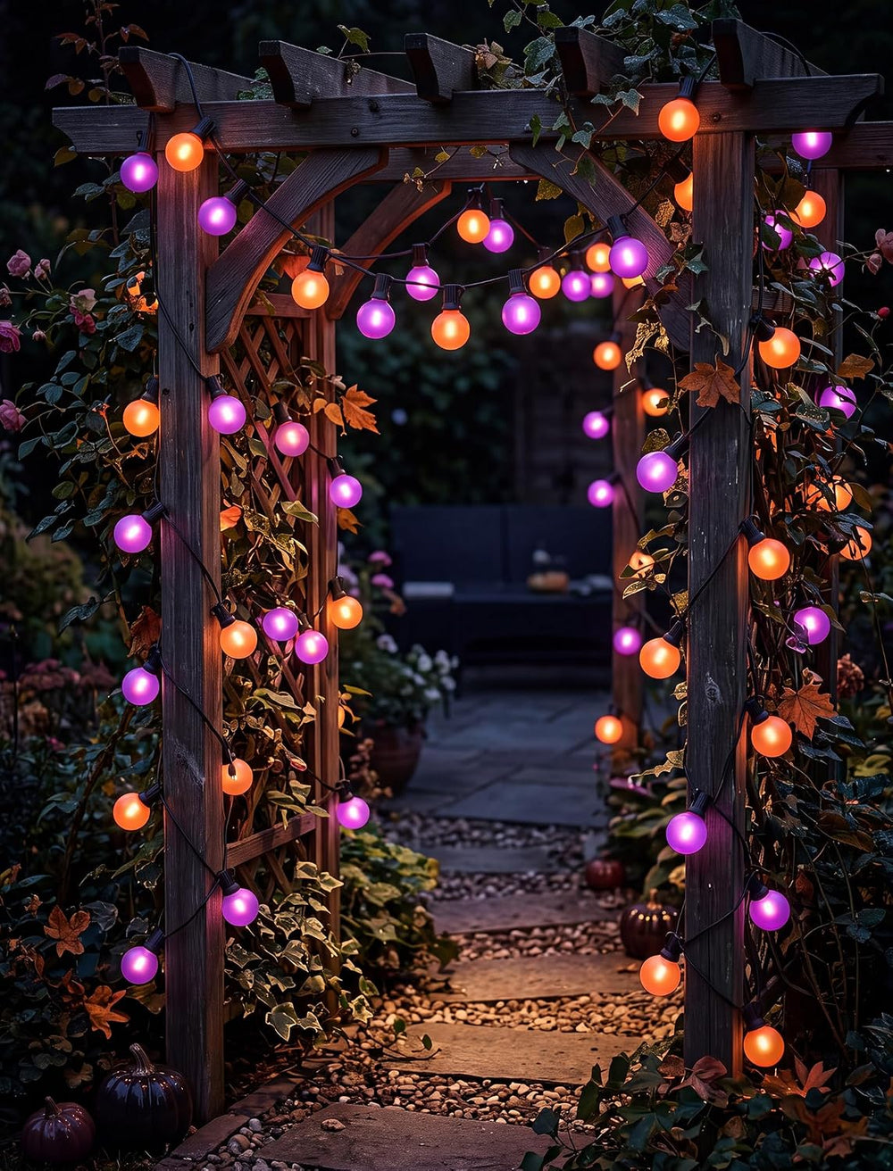 50FT G40 Halloween Orange and Purple Globe String Lights Outdoor Waterproof