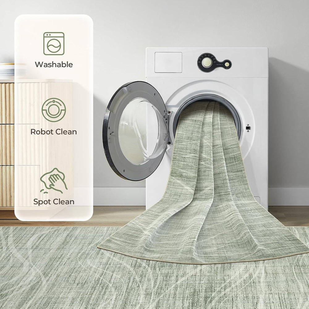 WITSHOCK 10x14 Area Rugs for Living Room, Washable Rug Large Carpet Green