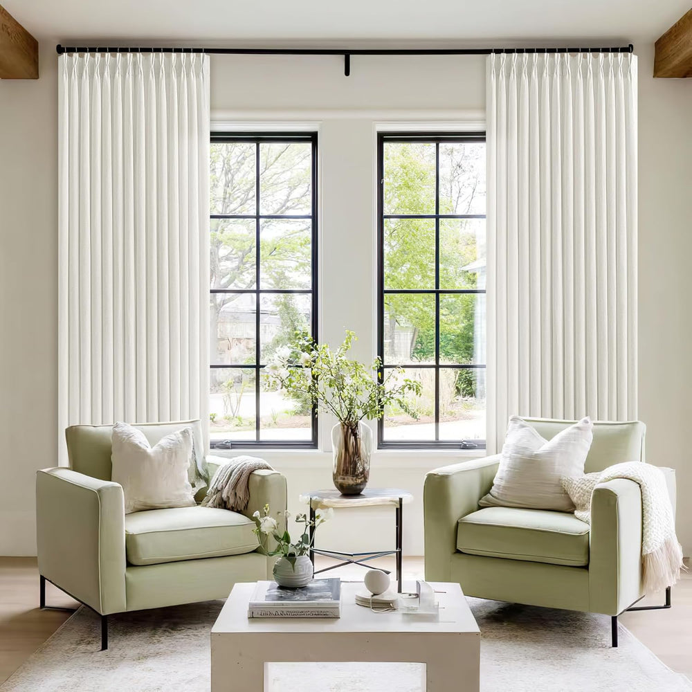 Natural Beige Semi Sheer Pinch Pleated Linen 70 Inch Extra Wide Curtains