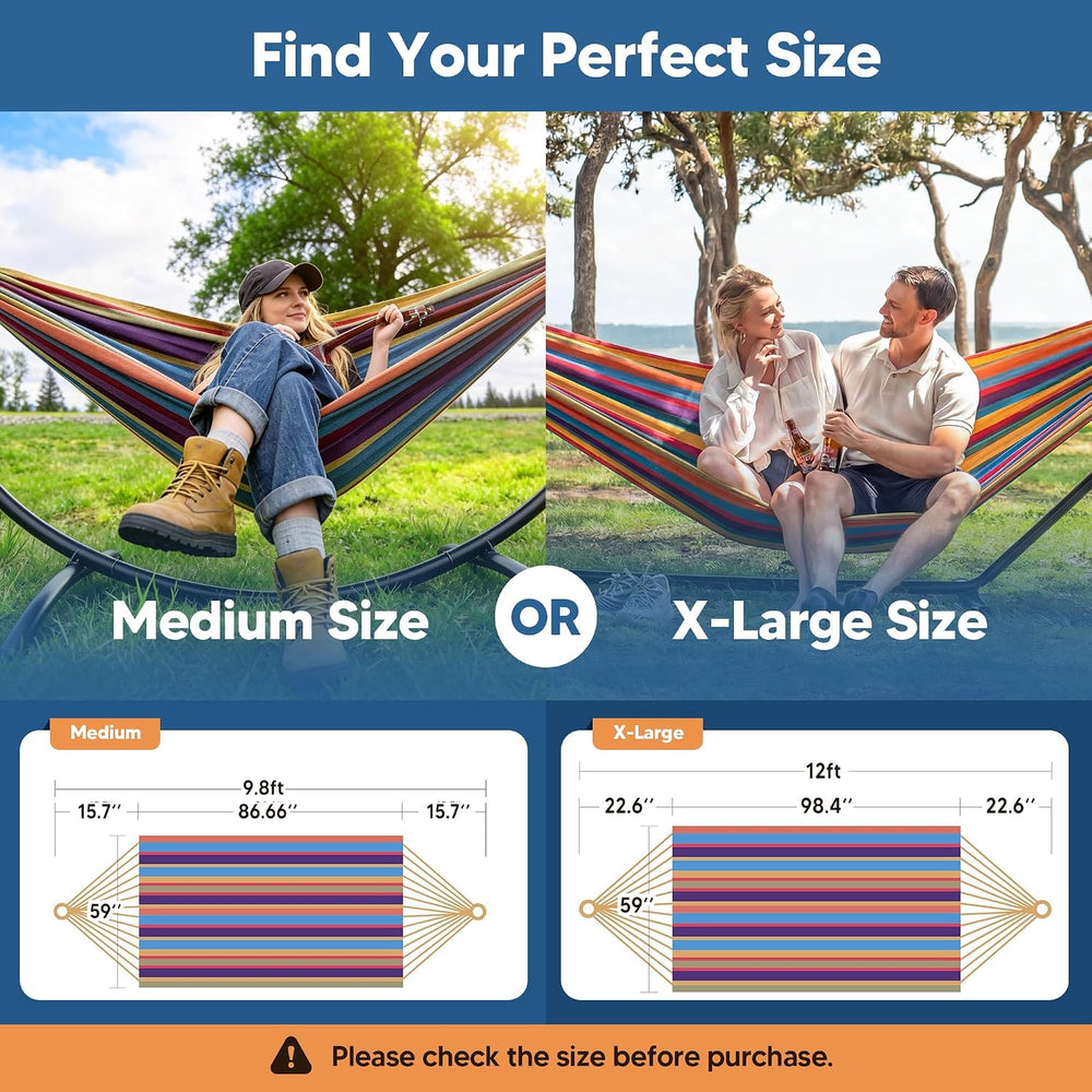 SUNCREAT Outdoor Double Hammock, Portable Tree Colorful Hammock, Colorful Str...