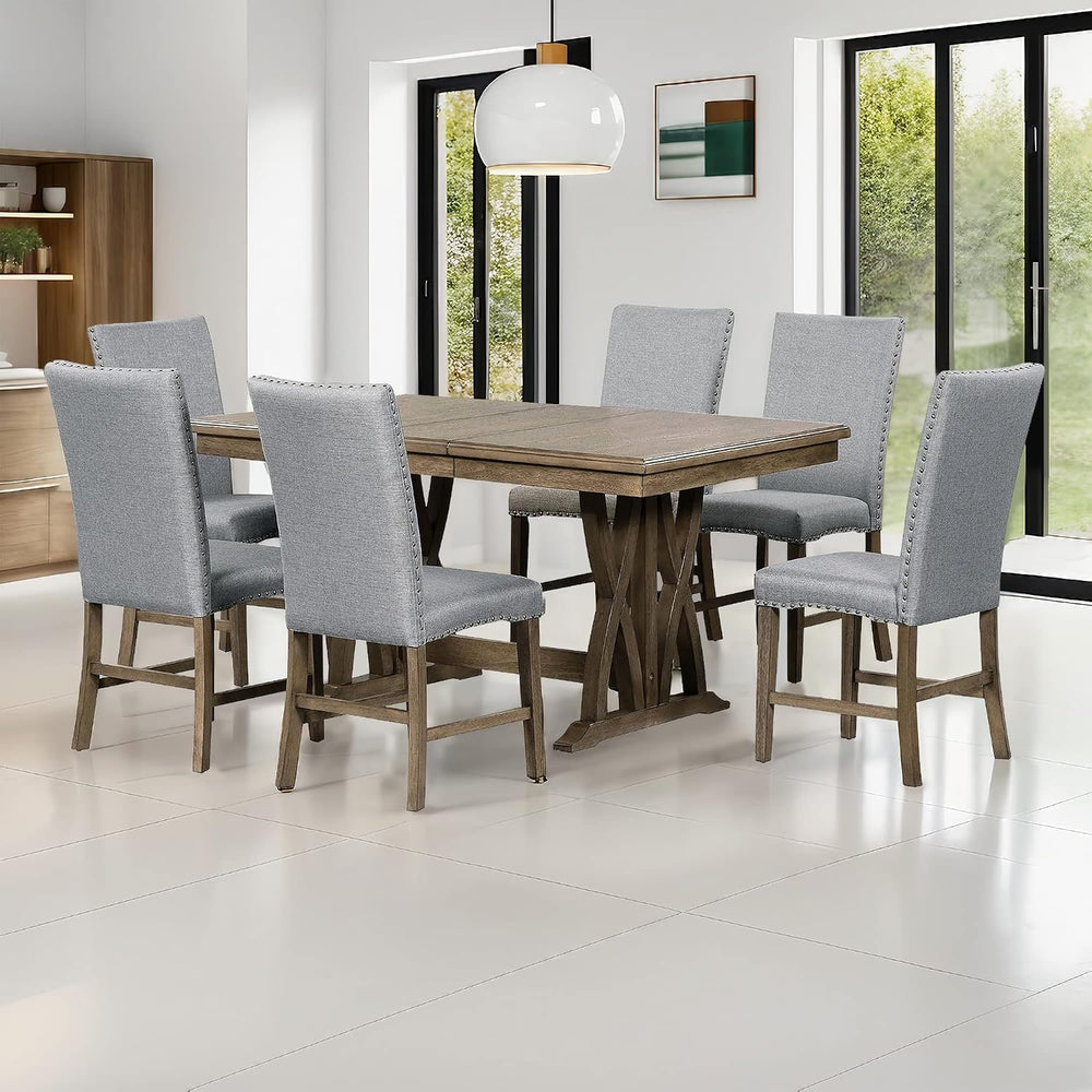 Mid-Century Extendable Dining Table Set for 6, Solid Wood 7-Piece Dining Tabl...