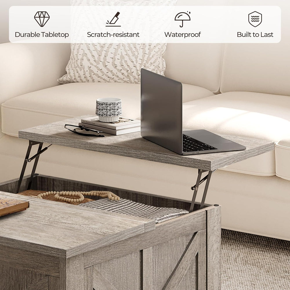 Yaheetech 31.5" Farmhouse Lift Top Coffee Table with Hidden Storage, Gray