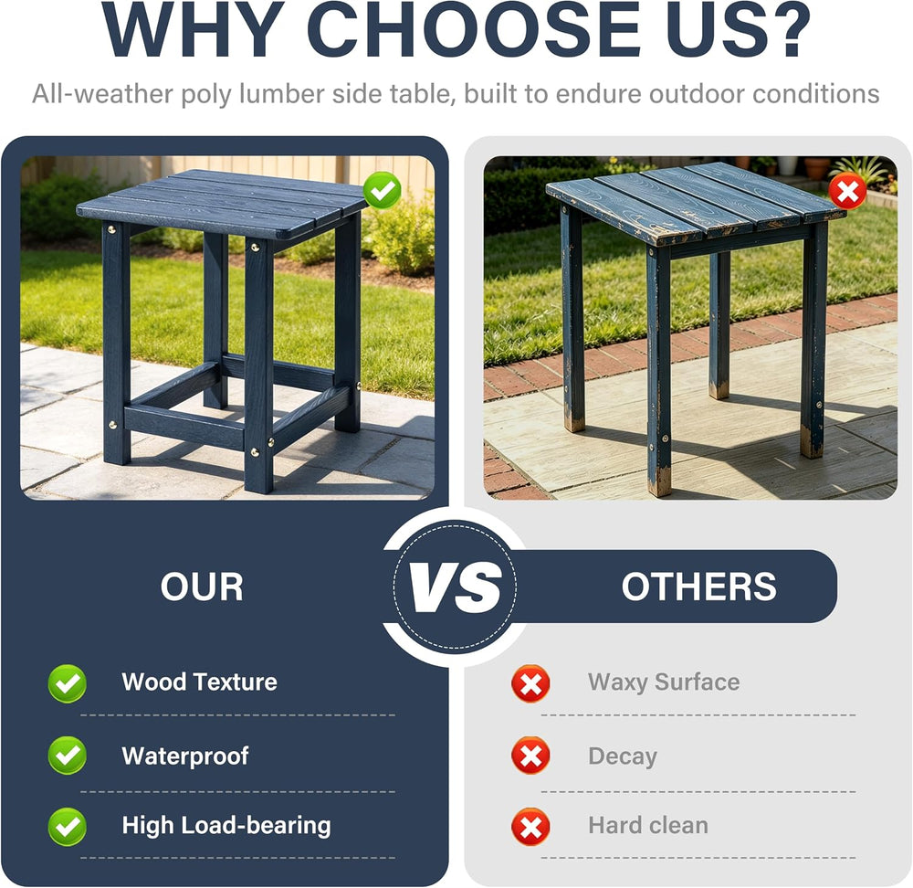 Outdoor Side Table - Square All-Weather HDPE End Table with Wood-Look Finish,...