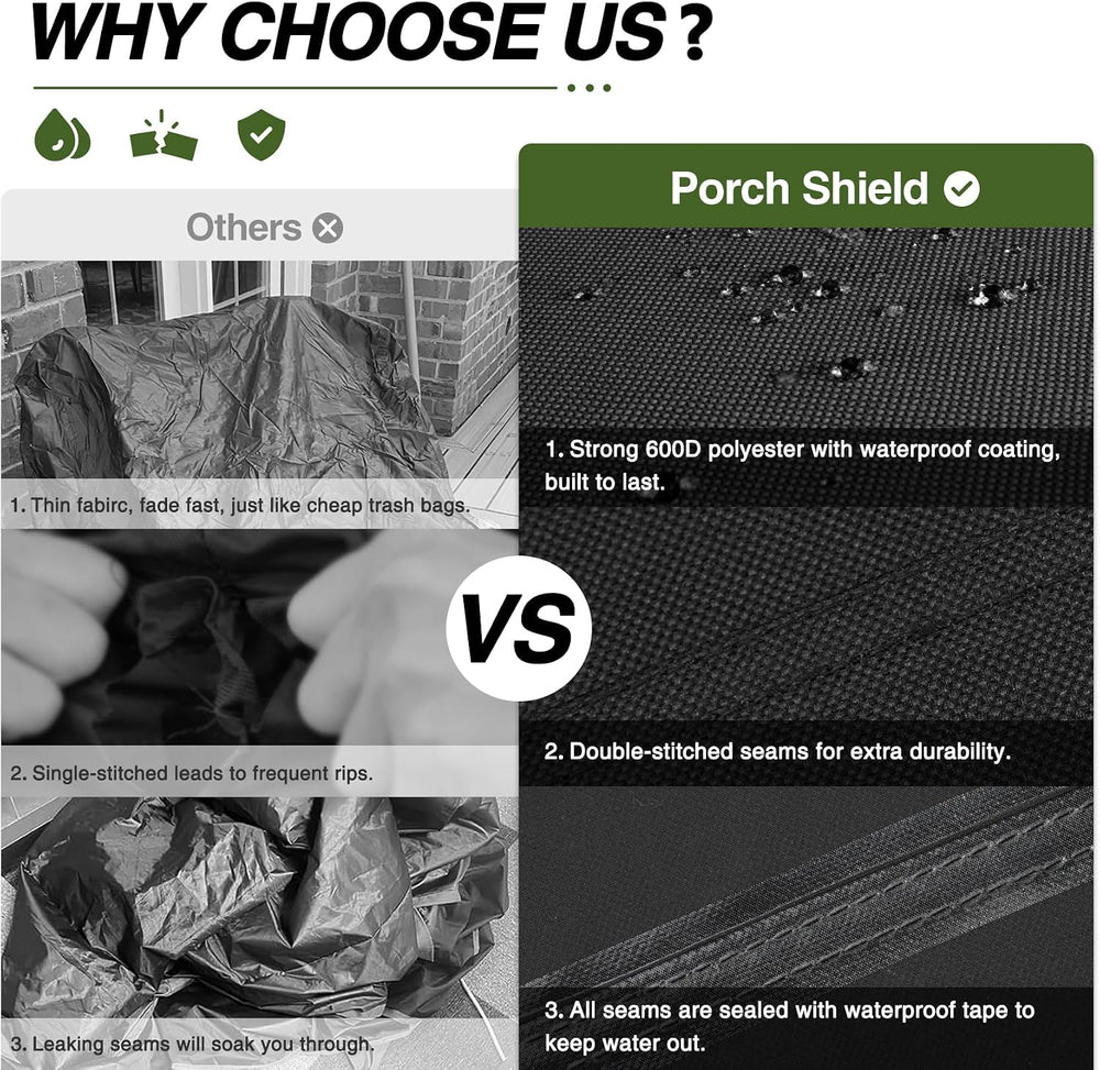 Porch Shield Waterproof Patio Chair Cover 2 Pack 34W x 37D x 36H in, Black