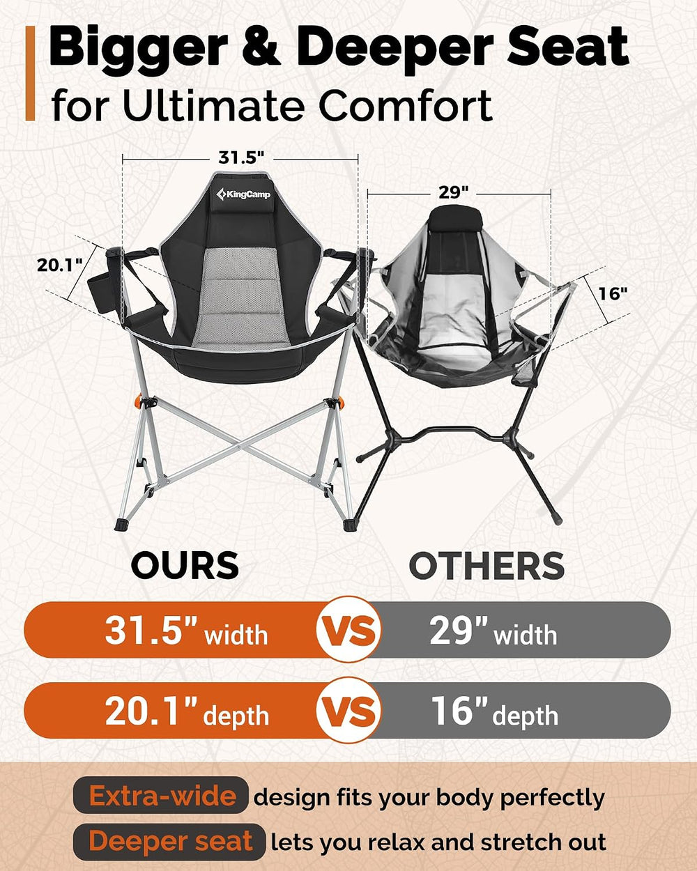 KingCamp Hammock Camping Chair, 400lbs Heavy Duty Swing Chairs for Adults
