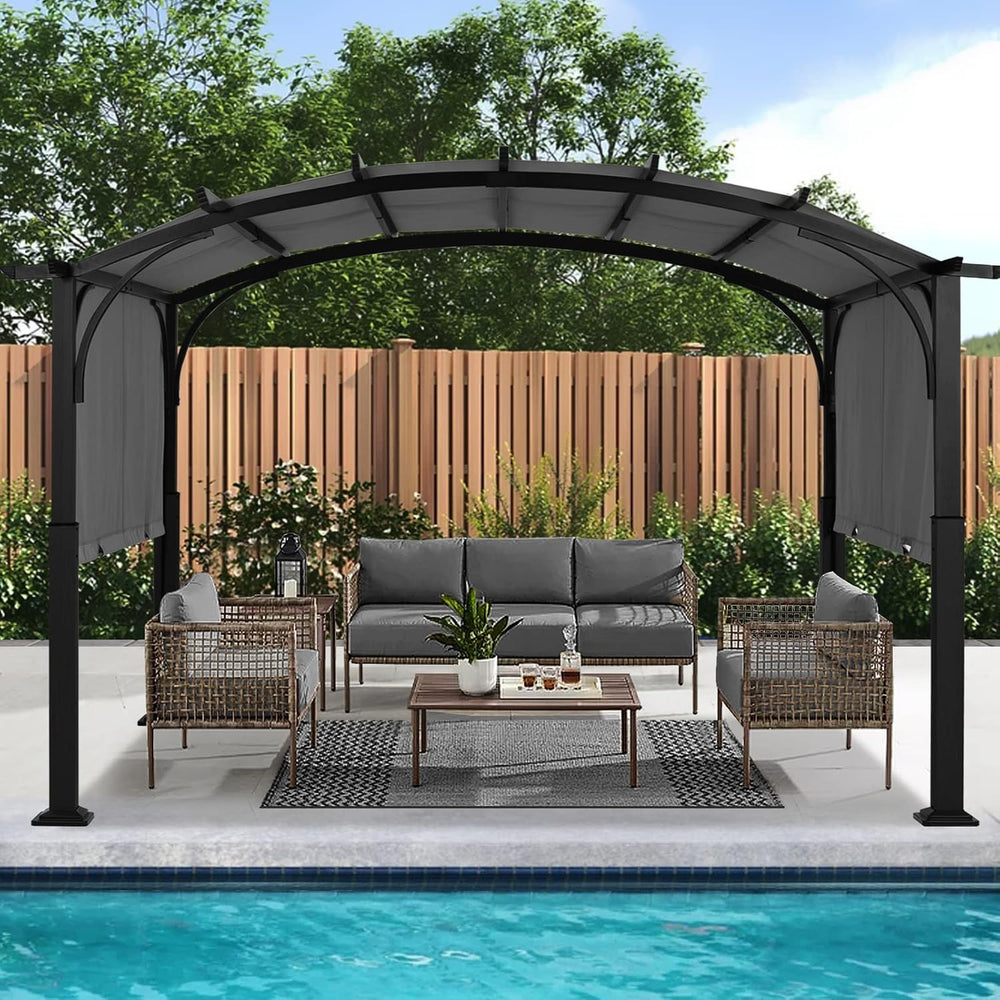 ABCCANOPY Arched Pergola 10'x12' with Retractable Sun Shade, Dary Gray