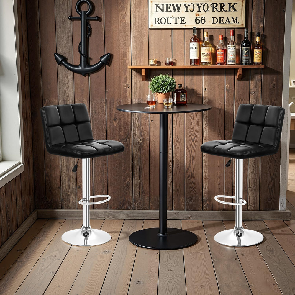 BestOffice | Bar Stools with Backrest | Black, Set of 2 | PU Leather