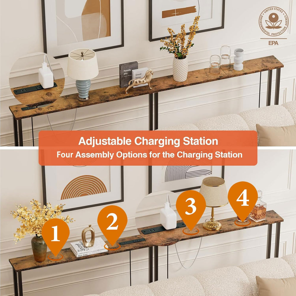 Keelian 70" Narrow Console Sofa Table with Power Outlets & 2 USB Ports