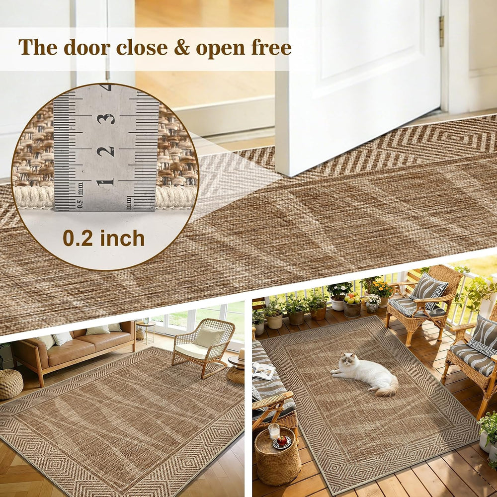 Yinhua Easy Jute Rug 5x7 Outdoor Patio Rug for Living Room, Light Brown
