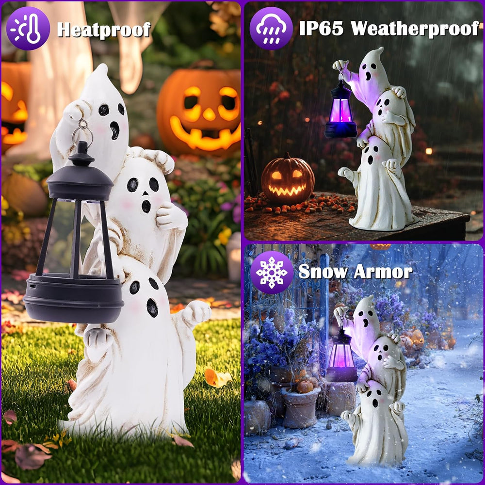 twinbling Triple Ghosts Halloween Decorations Outdoor with Solar Lantern,Cute...