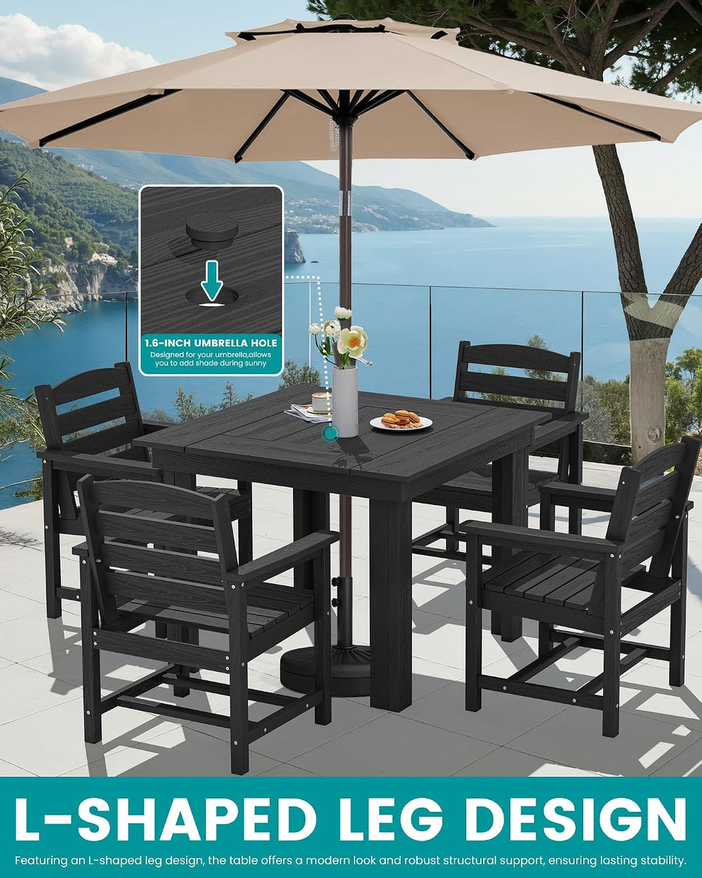 SERWALL HDPE Outdoor Square Dining Set for 4