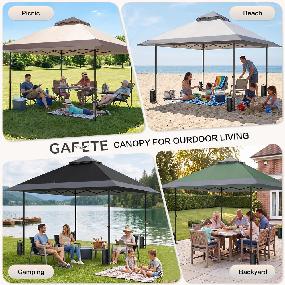 GAFETE 13x13 Outdoor Pop Up Canopy Tent，Auto Extended Eaves, One Push Setup