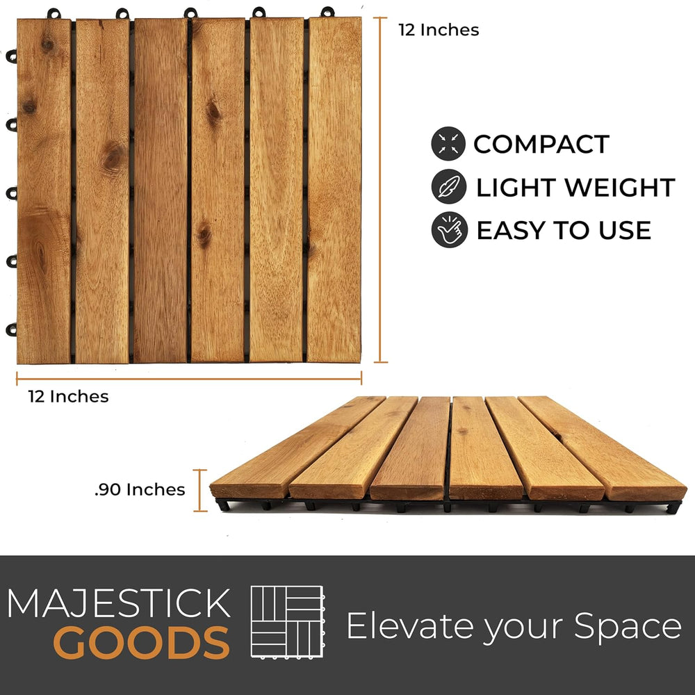 Majestick Goods 8-Pack Long Slat Acacia Wood Interlocking Deck Tiles