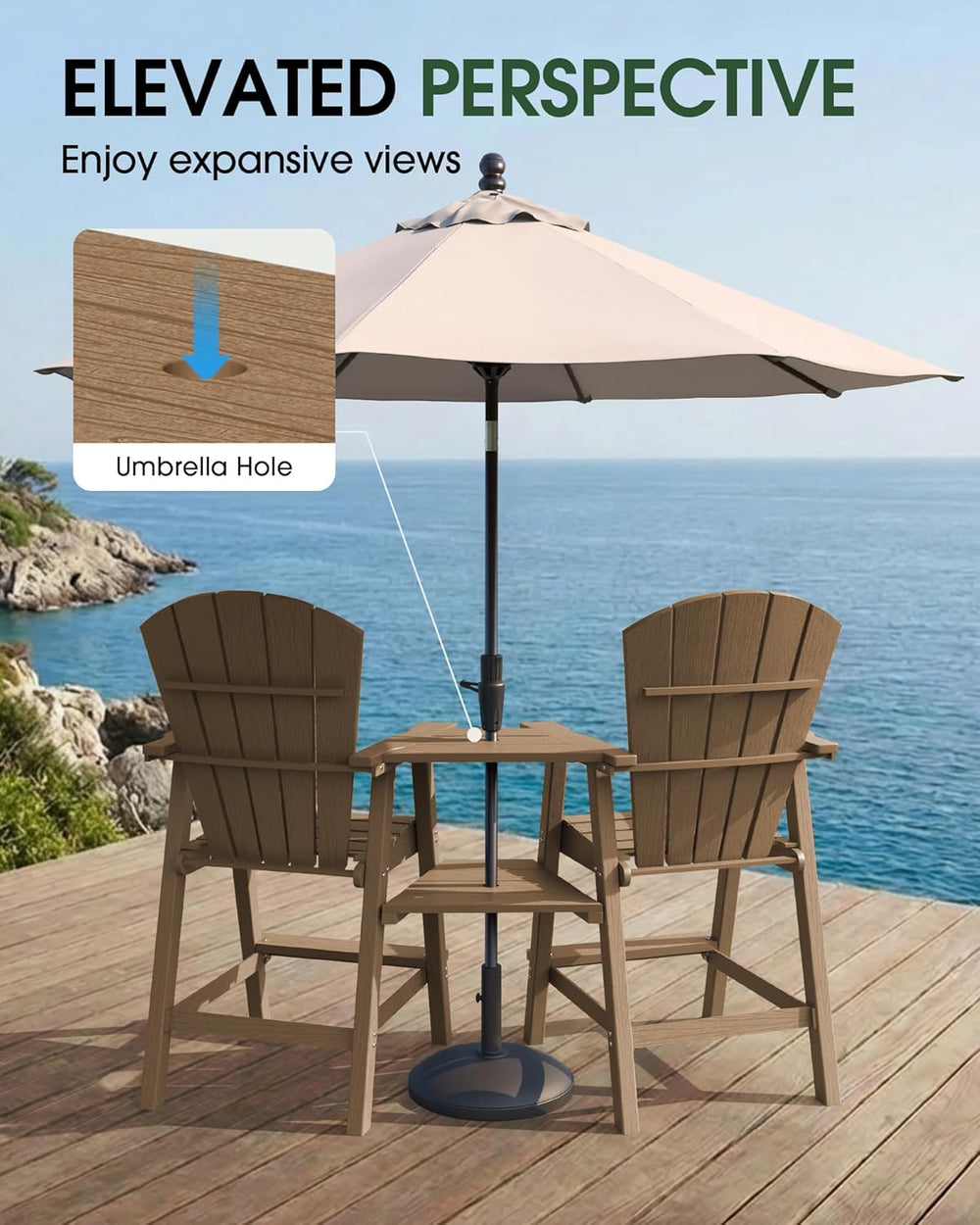 Tall Adirondack Chairs Set of 2 with Double Detachable Trays, Teak