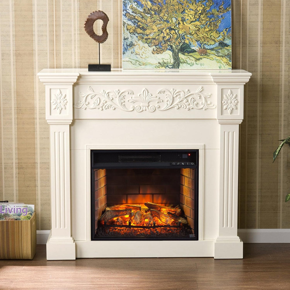 SEI Furniture Southern Enterprises Calvert Carved Electric Fireplace, Espress...