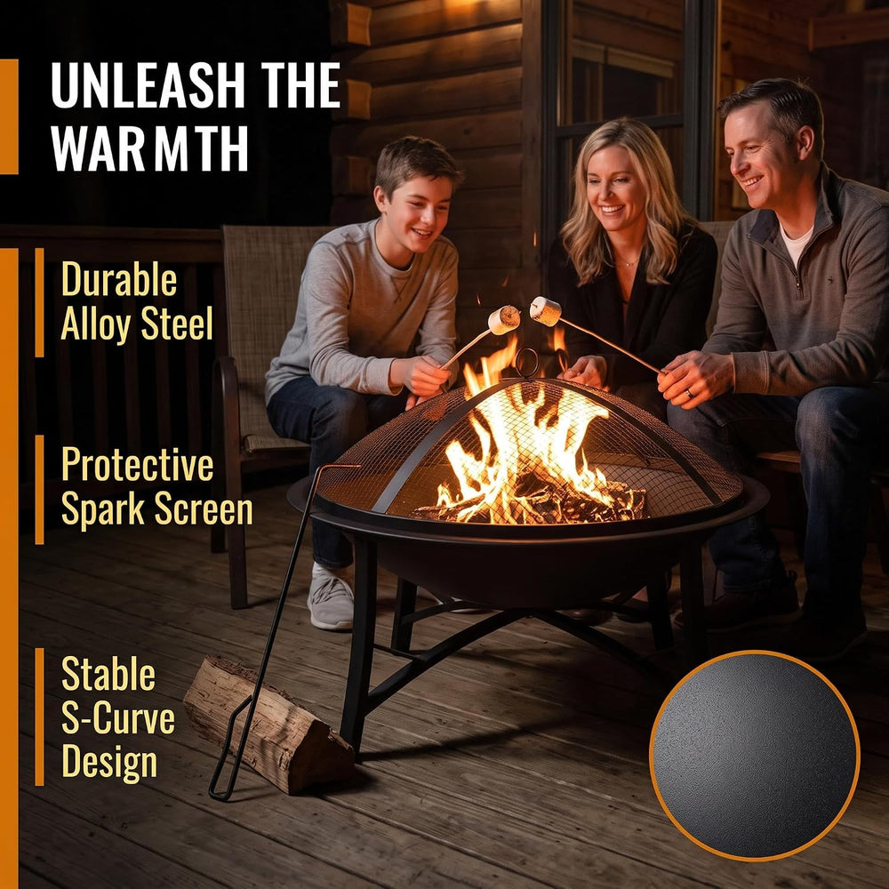 Fire Beauty 22" Outdoor Wood Burning Fire Pit with Spark Screen, Black