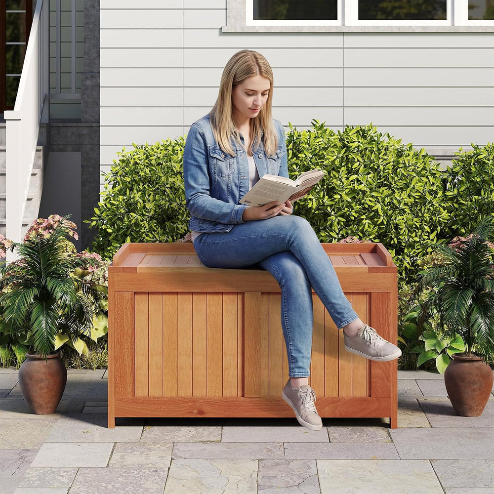 RELAX4LIFE Wood Deck Box, 52 Gallon Backyard Storage Bin Container for Patio ...