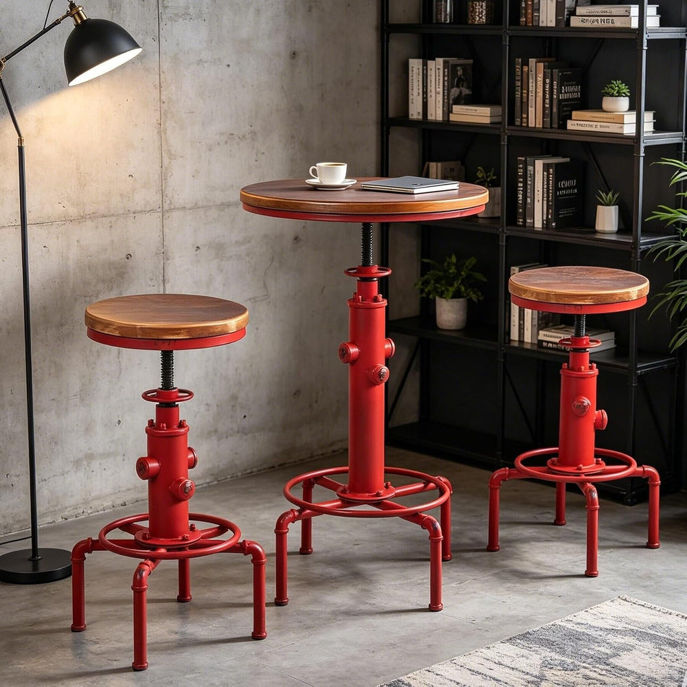 Topower 3 Piece Pub bar Set Vintage Industrial Round bar Table and Stools for...