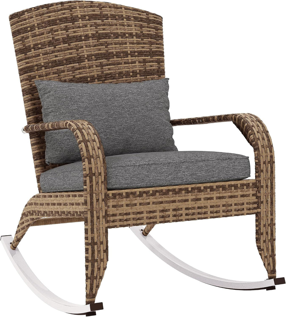 Outsunny Outdoor Wicker Adirondack Rocking Chair High Back Gray