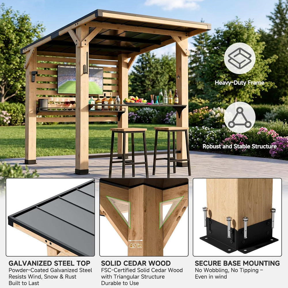 SUNYRISY 6 x 8 Ft Wood Grill Gazebo for Outdoor Patio Bar