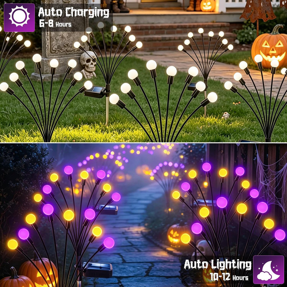 Kohlrabi Halloween Decorations Outdoor, 4 Pack 32 LED Purple and Orange Solar...