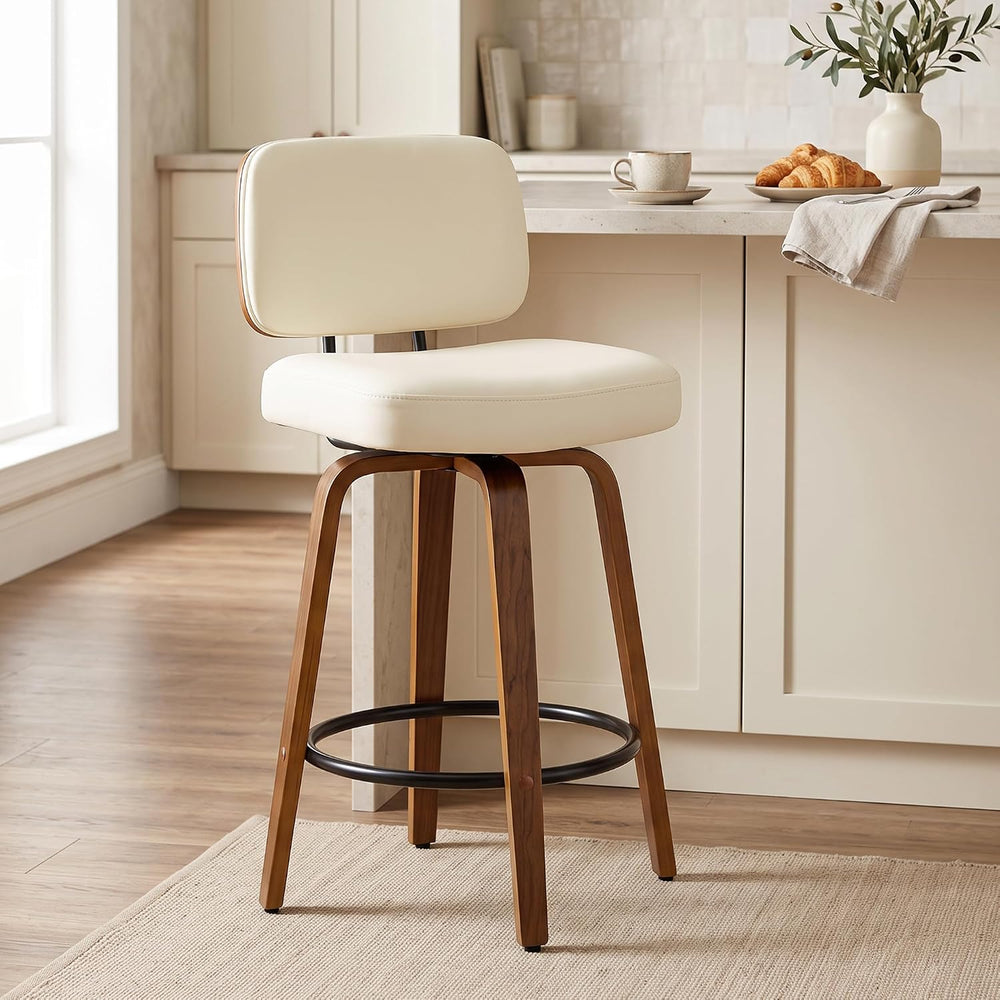 Counter Height Bar Stools Set of 1, 26+inch Swivel Faux Leather Barstool with...
