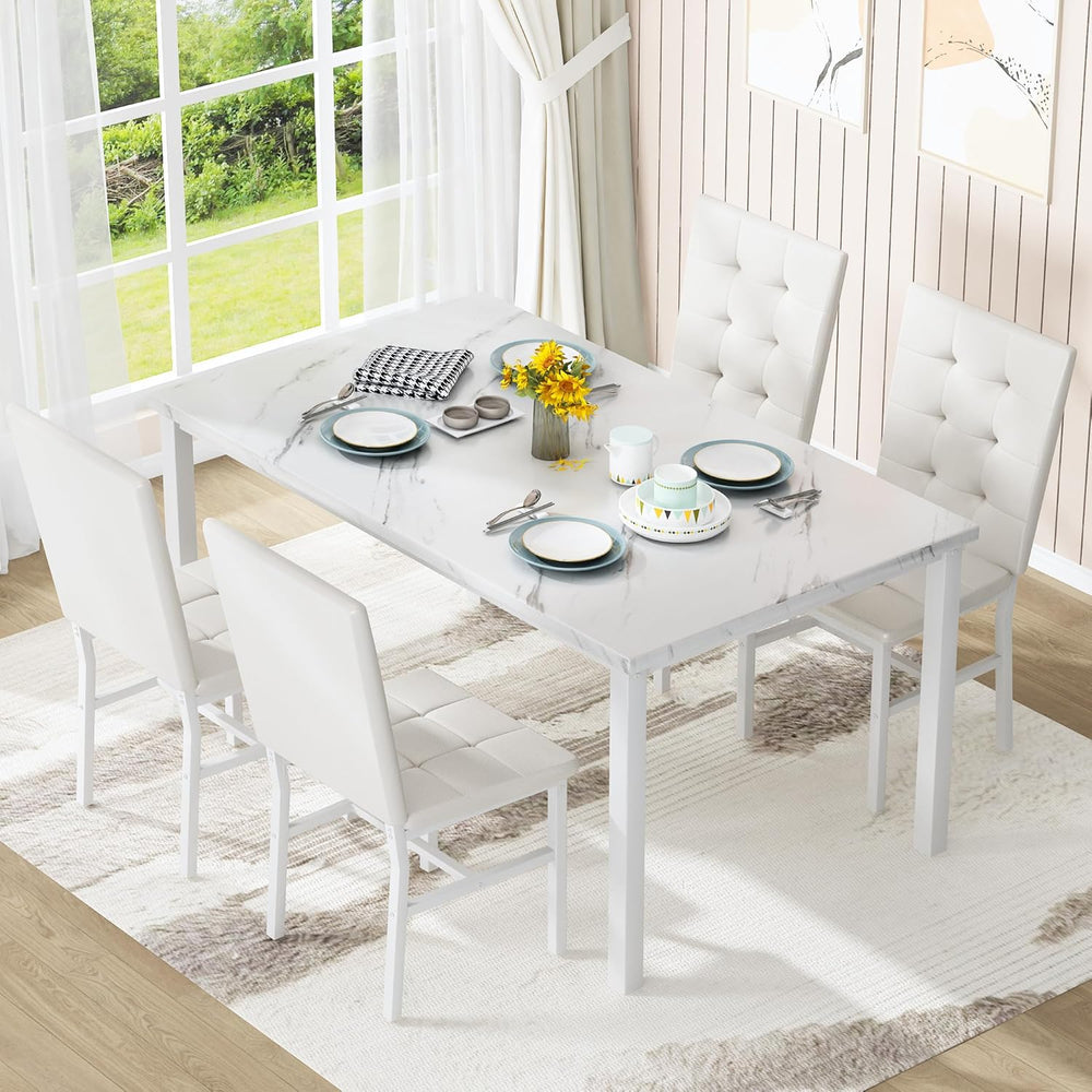 AWQM Dining Table Set for 4,Faux Marble Kitchen Table and Chairs Set of 4, Mo...