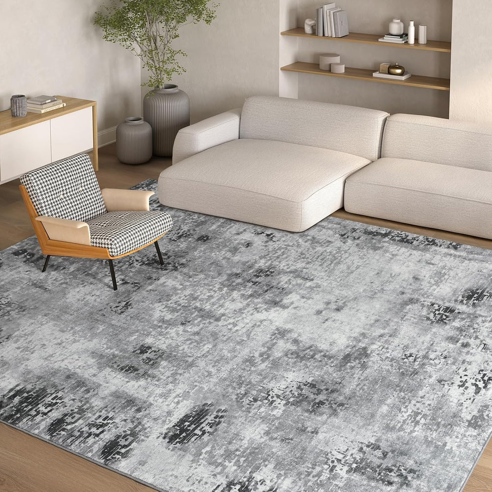 Kelarea Washable Area Rug 6x9, Non-Slip Low Pile Abstract Grey