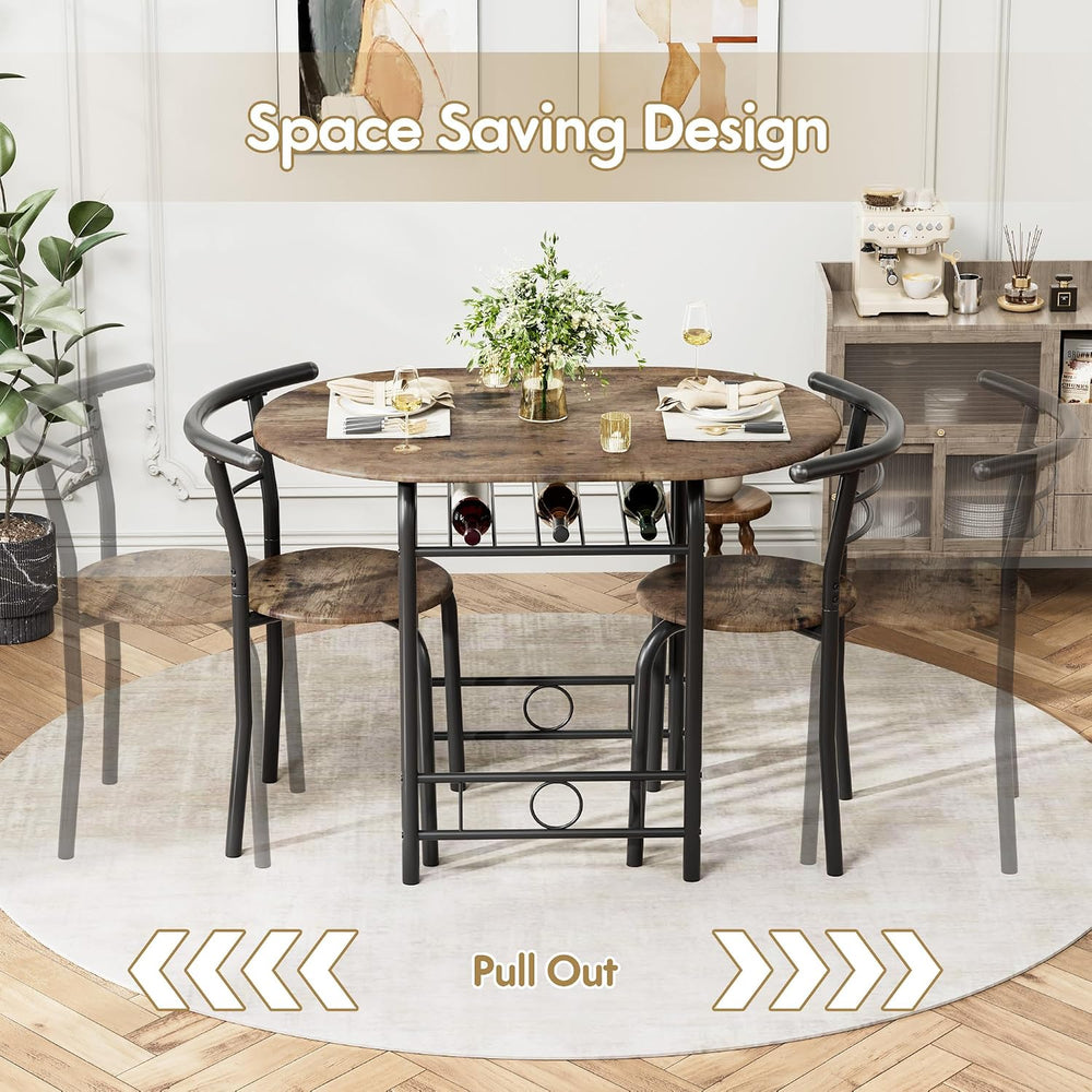 Flamaker Dining Table for 2, 3 Piece Round Table & Chair Set, Walnut